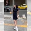 Hong Kong Style Chic New POLO Shirt Collar Dress Women's Medium and Long Student Age Reduction Short Sleeves Summer Waist and Thin