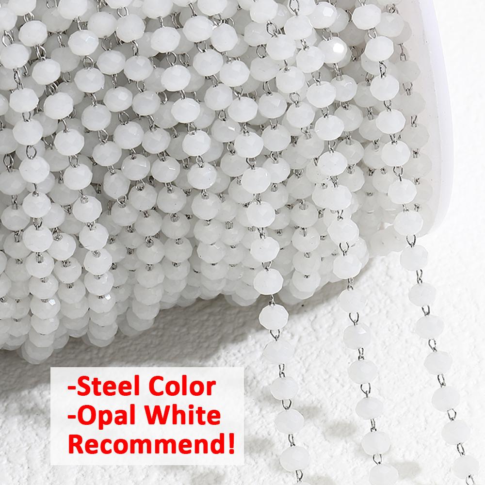 

1meter Colorful Stone Stainless Steel Bead Chain Faceted Crystal Bead Chain Necklace Bracelet for DIY Jewelry Making Accessories 3.5mm Beads