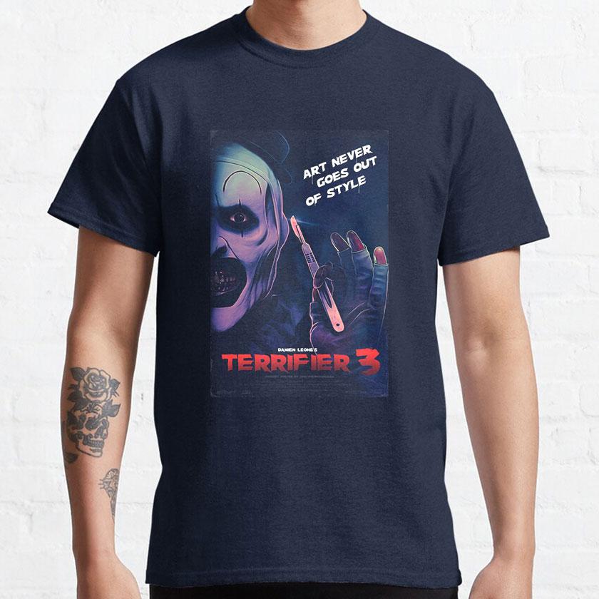 Terifier fan art poster horror movie killer clown scary evil halloween costume slasher film 100 cotton printed t shirt for Unisex