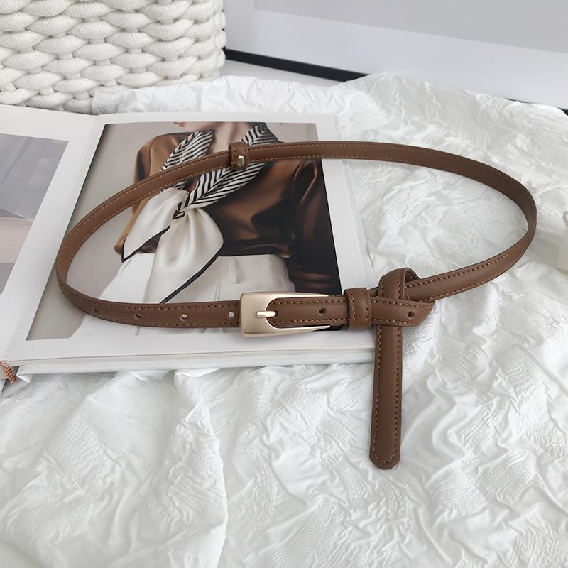 Retro Enkel Vill Tynt PU-skinnbelte Kvinne Jente Ensfarget Gull Metallspenne Elegante midjebelter Jeans Bukser Dekor Midjebånd