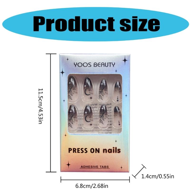 24x Glossy Full Cover False Nail Medium Almond Press On Nail Gradient Stick On Nail Star Moon Acrylic Nail