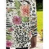 Women's Large Size Leopard Rose Long Sleeve Loose Top with Pocket Print