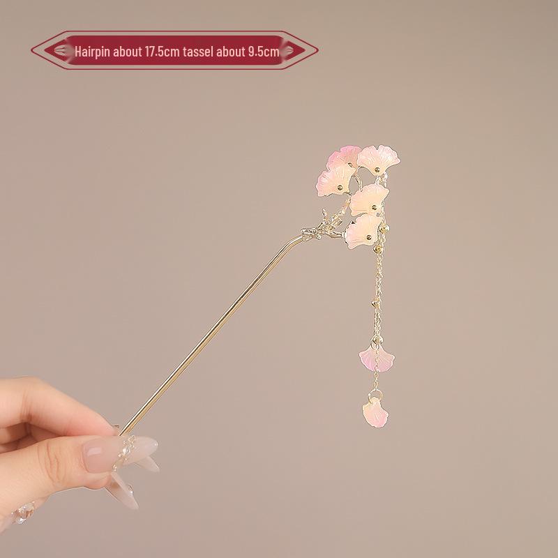 Elegant Red Rose Tassel Hairpin - U-shaped Hair Accessory for Women, Perfect for Updos and Traditional Attire.