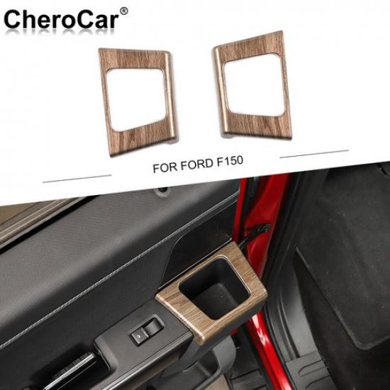 2xRear Door Handle Cup Holder Decor Trim Cover For Ford F150 + Wood Grain
