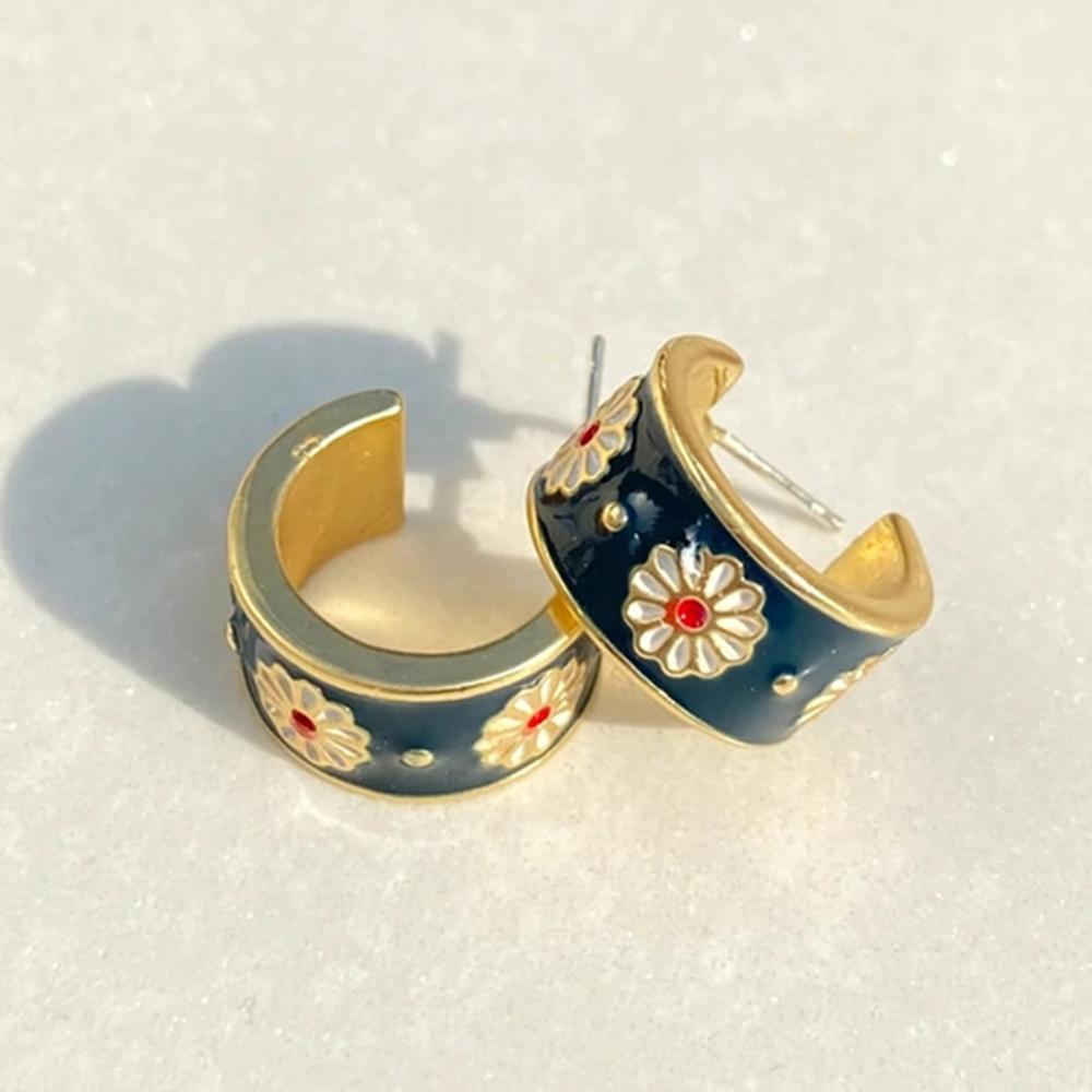 Huitan Kreatives Design Rosa Blumen Emaille Ohrringe für Damen Silberfarbe Luxus Kristall CZ Grünes Blatt Ohrringe Mode