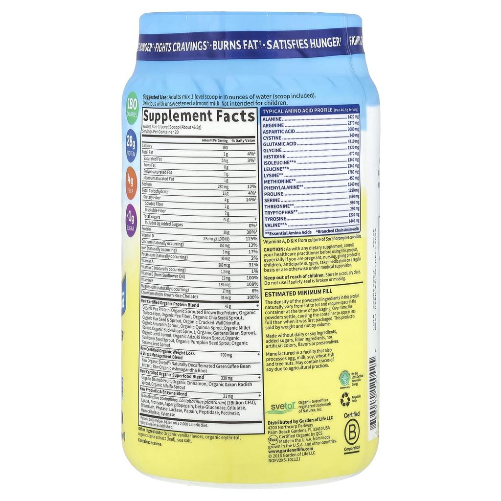 Raw Organic Fit, High Protein for Weight Loss, Vanilla, 930G(32.80Oz)