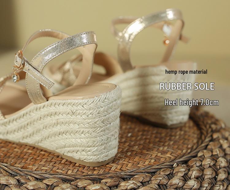 Women's Cross-Border Wedge Sandals - High Heel, Thick Platform, Casual Outdoor, Hemp Braid Fisherman Style