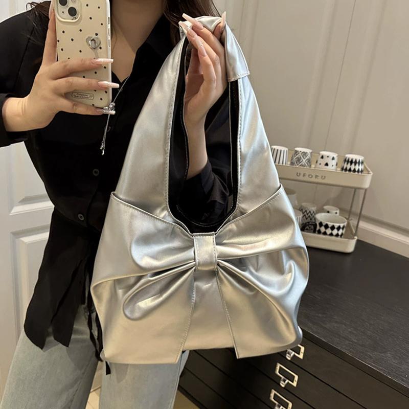 Casual Shoulder Bag for Women New Sweet and Simple Underarm Bag Bow Design Large Capacity Handbag