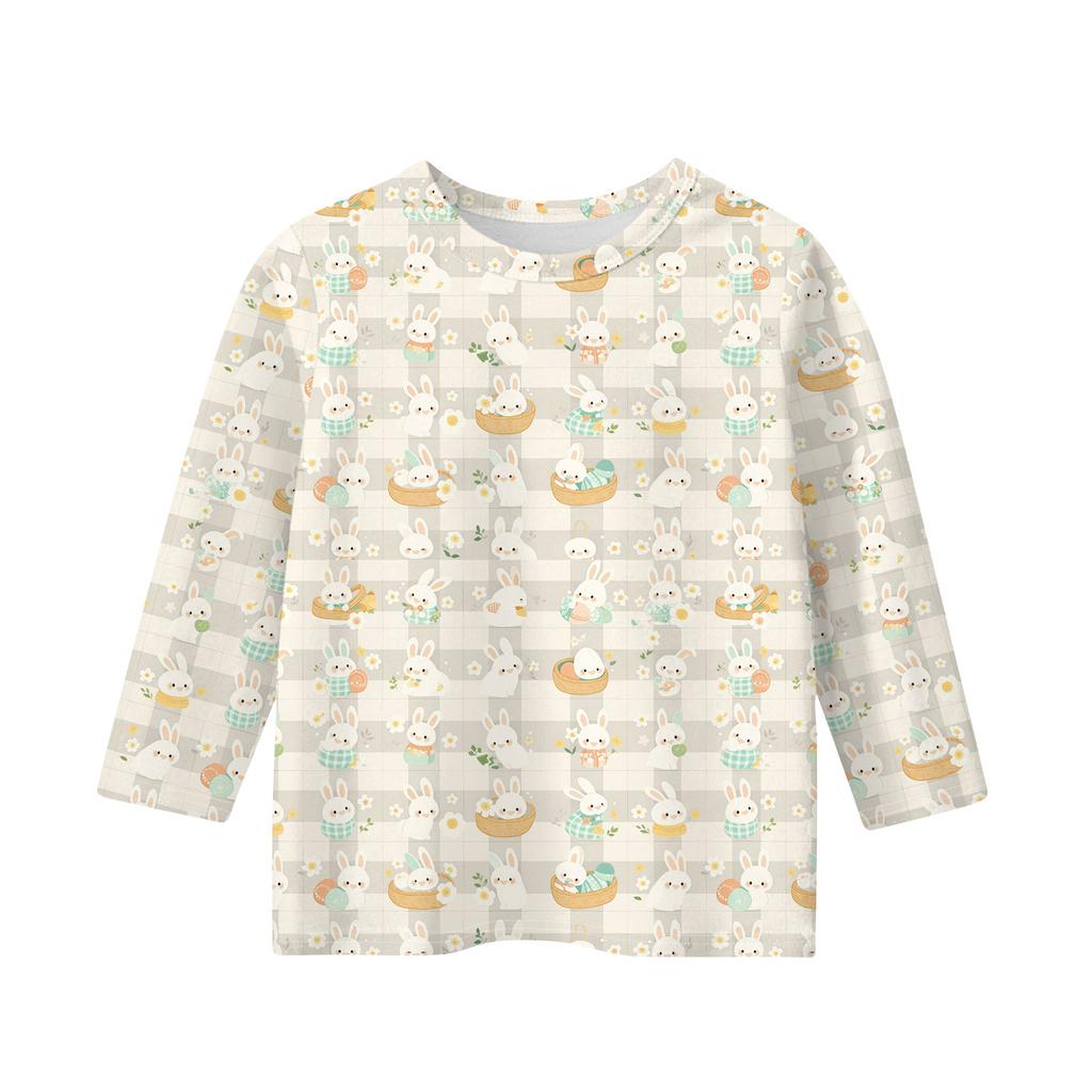 Print Tops For Youth Girls Round Neck 3/4 Sleeves T-Shirts Trendy Tops Outfit Tees