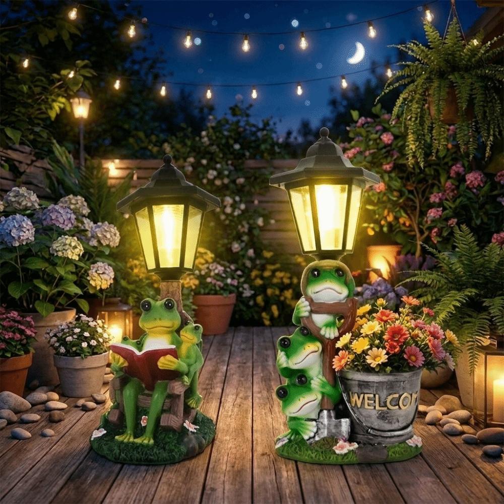 Weatherproof Frog Statue Solar Light Resin Solar Frog Lamp Frog Plant Pot Light Lawn Decor