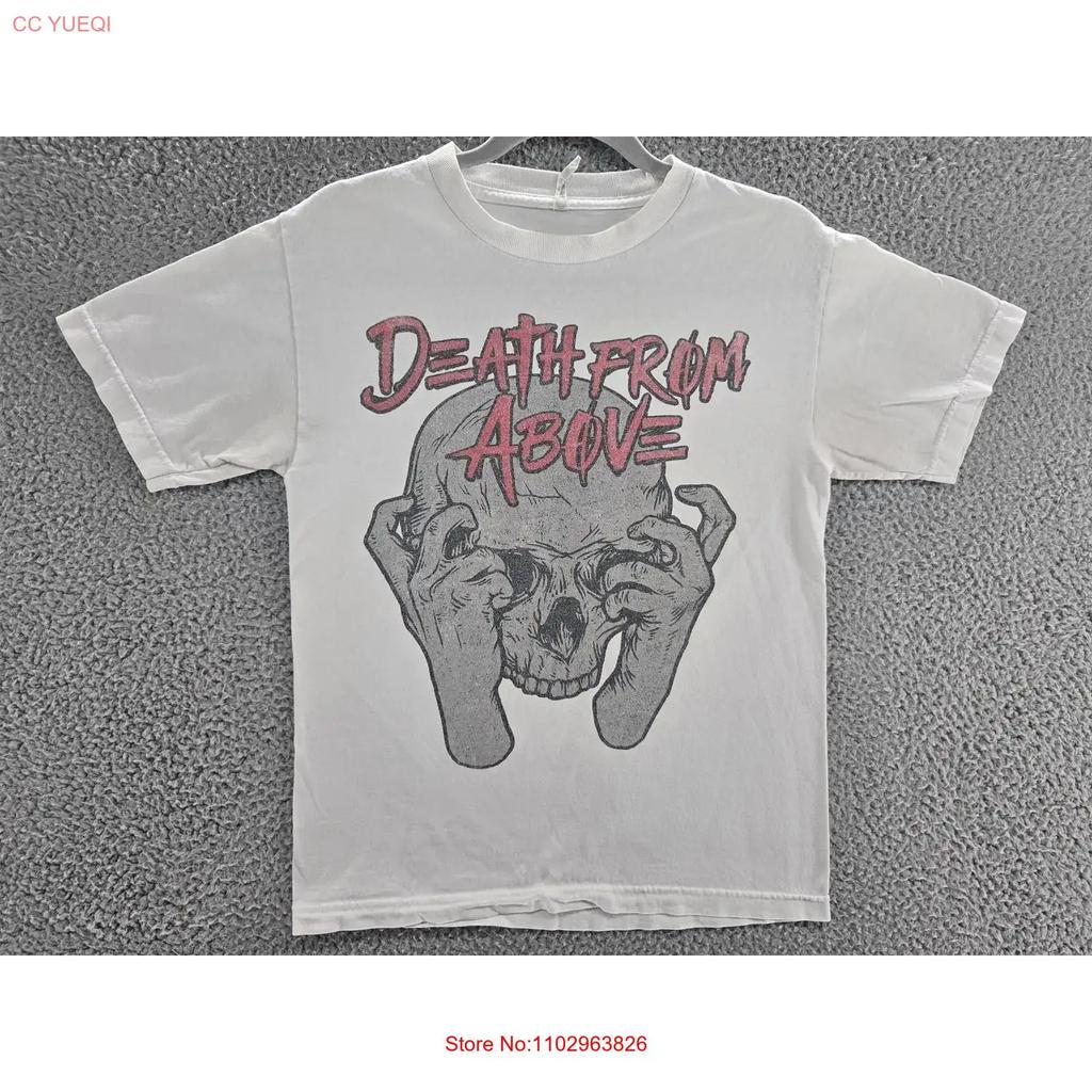 Death From Above T Shirt Mens Medium White Skull Band Punk Rock Music Vintage Washed Unisex Stretched Graphic Designer Clothes