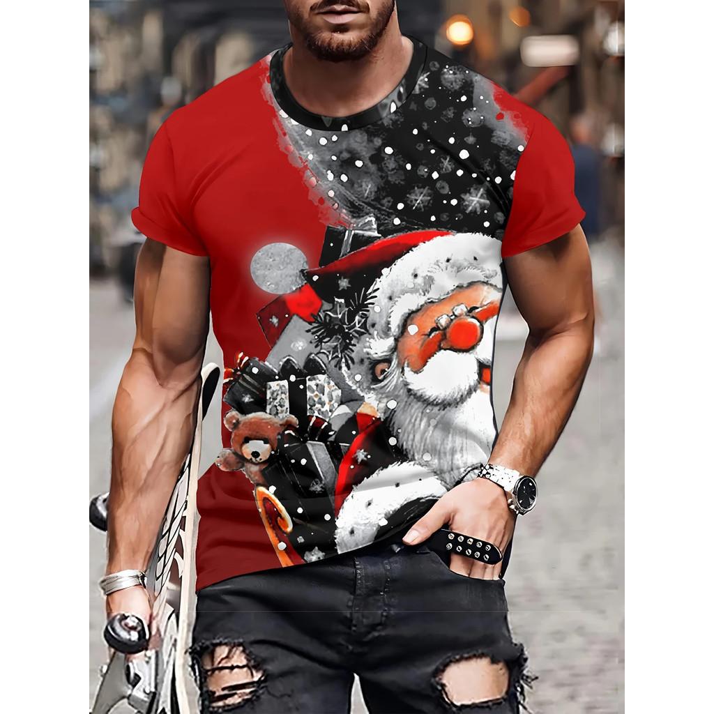 2026 Vánoční 3D tištěné tričko Kreslené grafické tričko pro muže Sobí Cukroví Grafická trička Dárky Oversized tričko