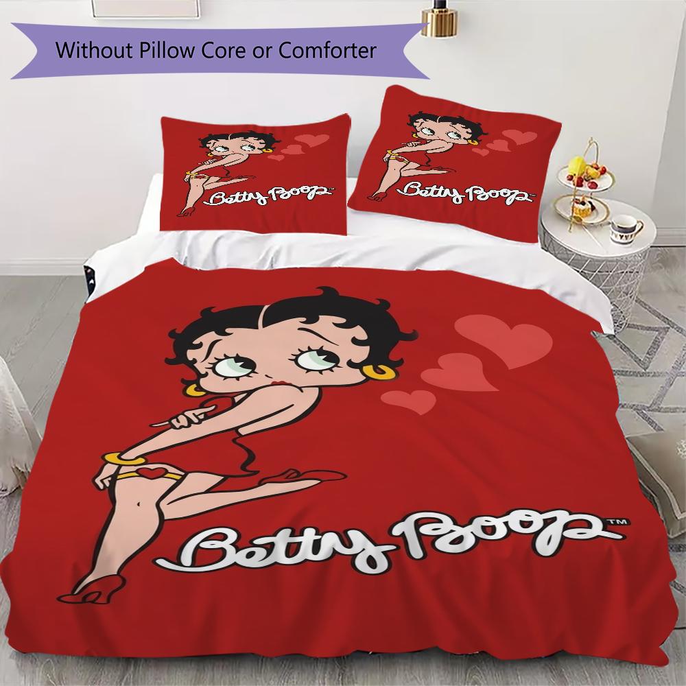 betty boop Pattern Bedding uilt Set uilt Cover Pillowcase Home Decoration Birthday Gift (1 * duvet cover + 2 * pillowcase without core)