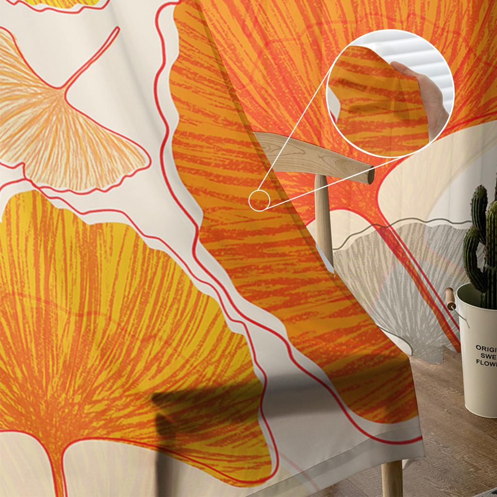 Retro Floral Ginkgo Biloba Tulle Window Curtain Sheer Valances Curtains For Living Room Home Decoration Drape Panel