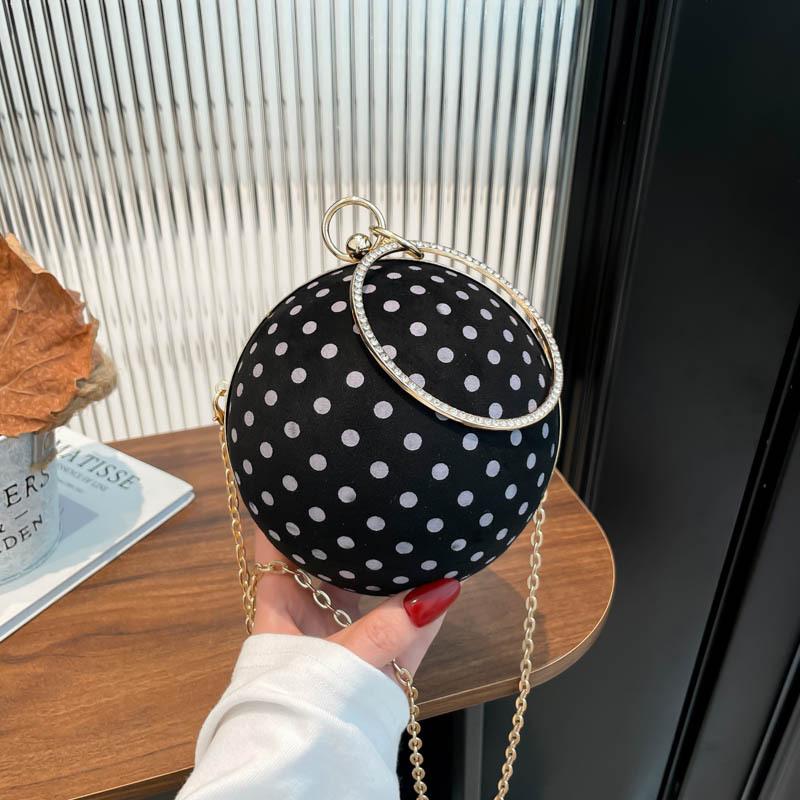 Handheld Round Ball-shaped Bag with Trendy Polka Dots for Ladies, with A Crossbody Chain Strap, Women's Bag