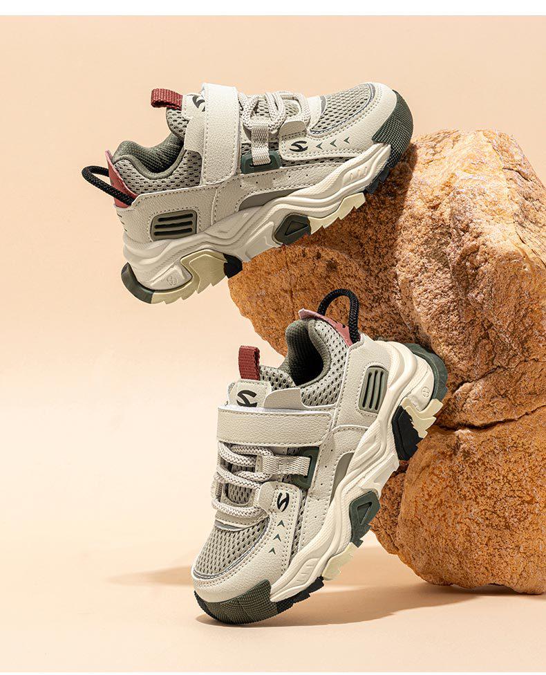 Habi Bear Boys' Breathable Double Mesh Sports Shoes with Magic Tape