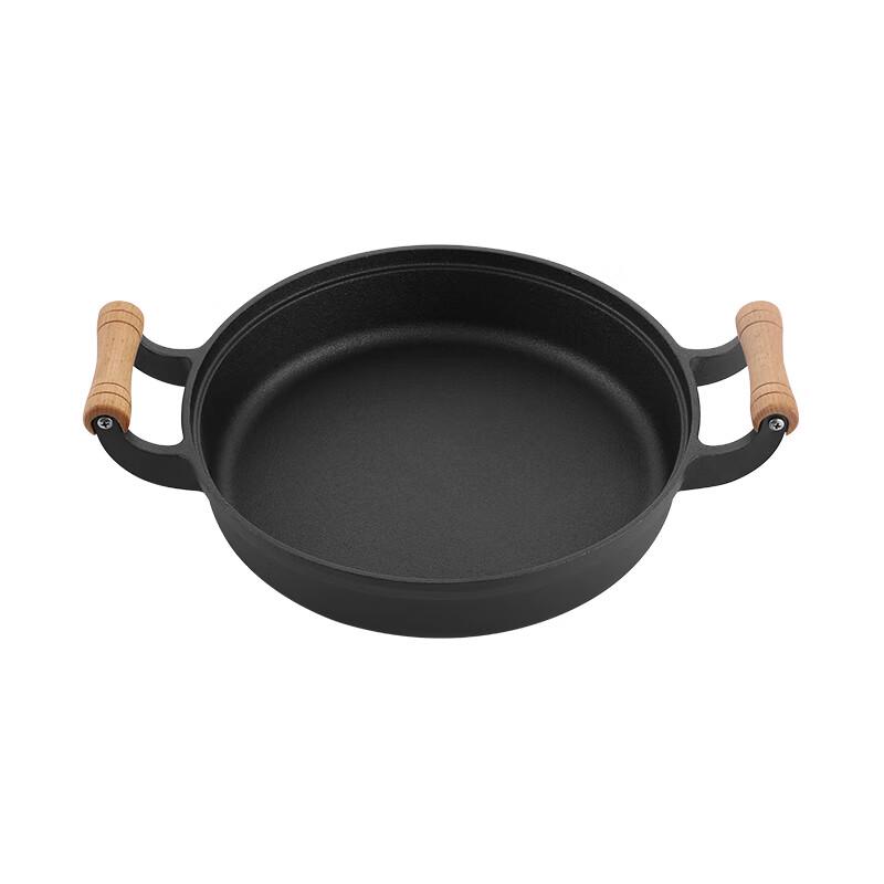 Telssida Cast Iron Frying Pan/Griddle with Wooden Handles