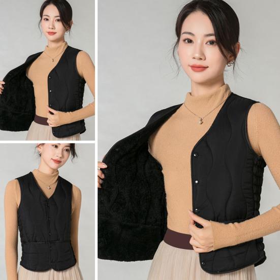 Winter Women Layering Vest Coat Thin Padded Button Closure Round Neck Sleeveless Solid Color Windproof Heat Retention Outdoor Down Coat