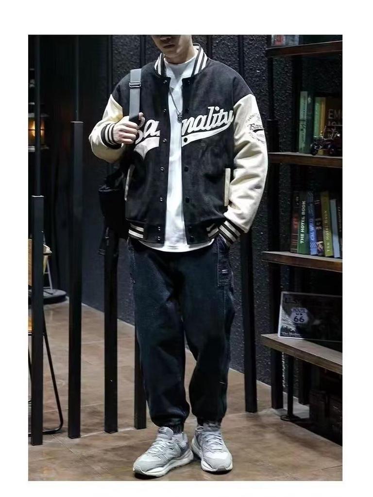 Men's Suede Embroidered Retro Bomber Jacket - Spring/Autumn