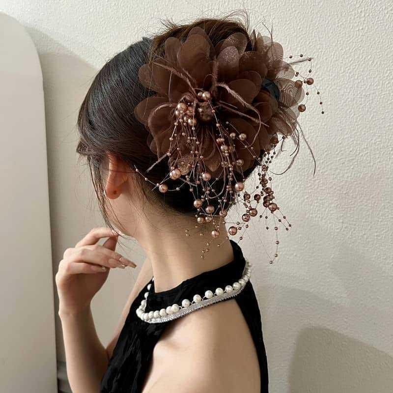2024 Peony Feather Tassel Hairpin: Fluffy Hair Volume Boost Shark Clip