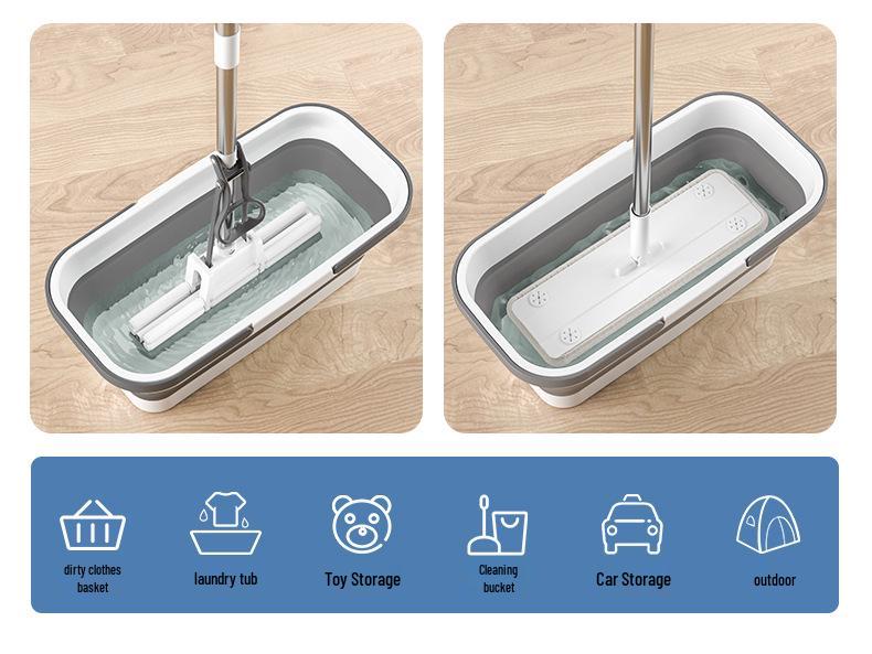 Multifunctional Silicone Folding Mop Bucket - Portable Rectangular Design