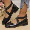 Chaussures grande taille Sangle élastique croisée française ne peut pas tomber, Chaussures simples Mary Jane, Bout carré à ouverture peu profonde Chaussures de ballet