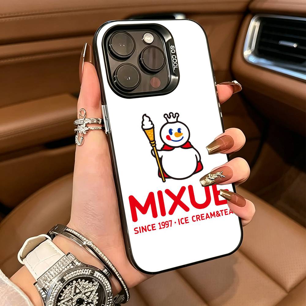 Mixue Ice Cream Tea Phone Case For iPhone 17,16,15,14,13,12,11 Plus Pro Max Colored Silver Phone Case