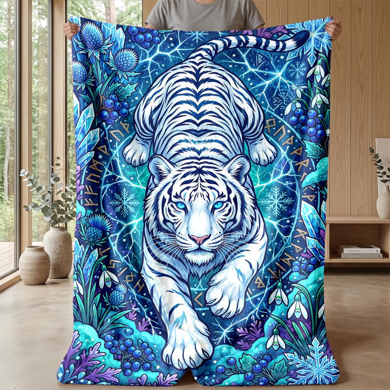 Blue Tiger Spirit Blanket Personalized Name Flannel Blanket Soft Cozy Plush Throw for Sofa Bed Lightweight Home Decor