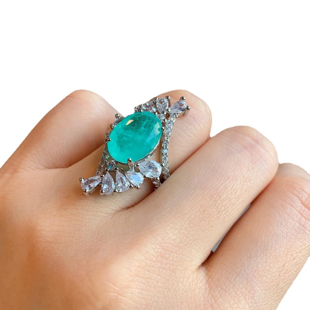 Jewelry Shake Single Paraiba Emerald Ring Colored Treasure Banquet Fashion