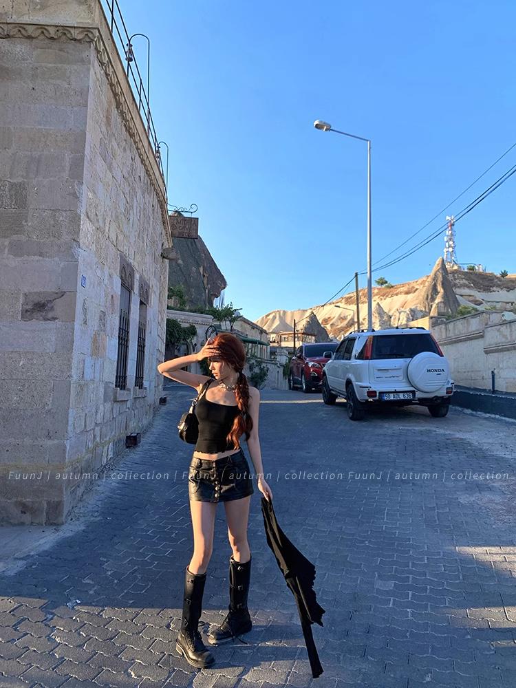 Sexy Black Pu Leather Short Skirt Women's Autumn Winter Tight Gothic Low Waist Skirt Street Fashion Y2K Hot Girl Outfit