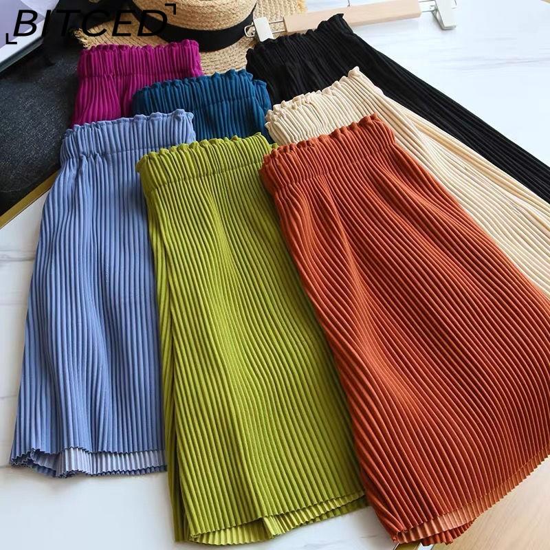 BITCED Pleated Shorts for Women Spring/Summer Casual Cropped Trousers High-Waisted Loose-Fit Flattering Straight-Leg Wide-Leg Trousers