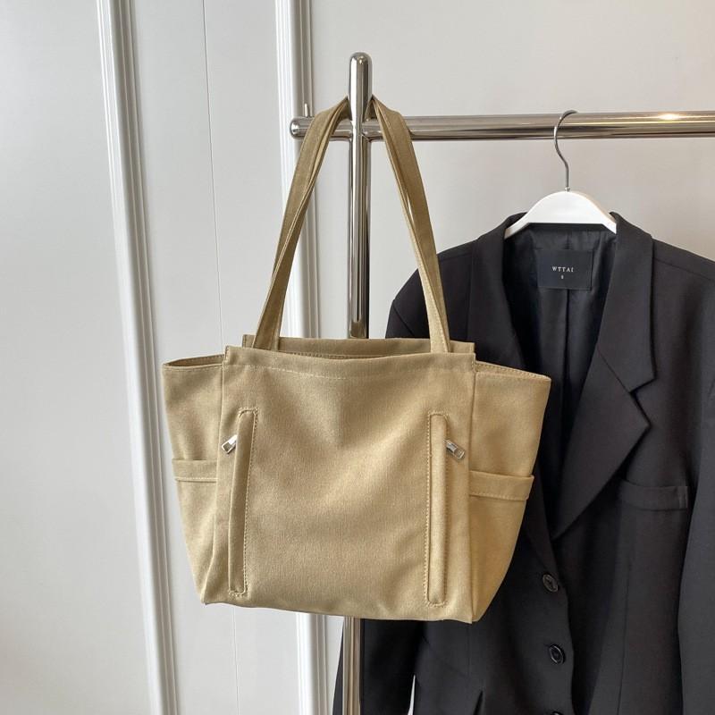 

Korean Large-capacity Canvas Bag Commuting Simple All-matching Tote Retro Casual College Students Class Handbag Trend хакі