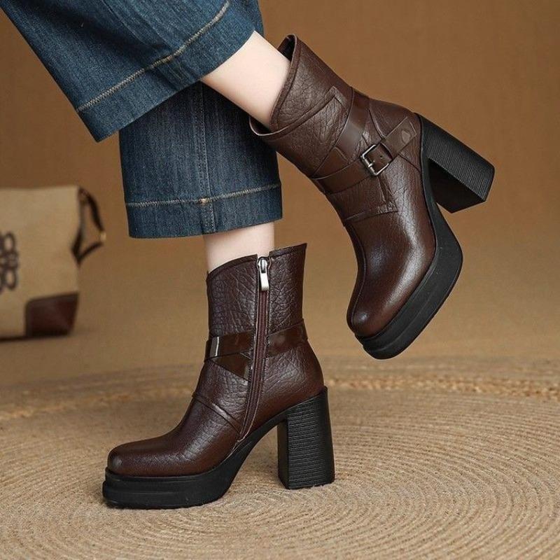 

Platform Women s Trifle Sole Autumn Winter Black High Heeled Fashion Boots Inside Heightened Booties Comfortable 42