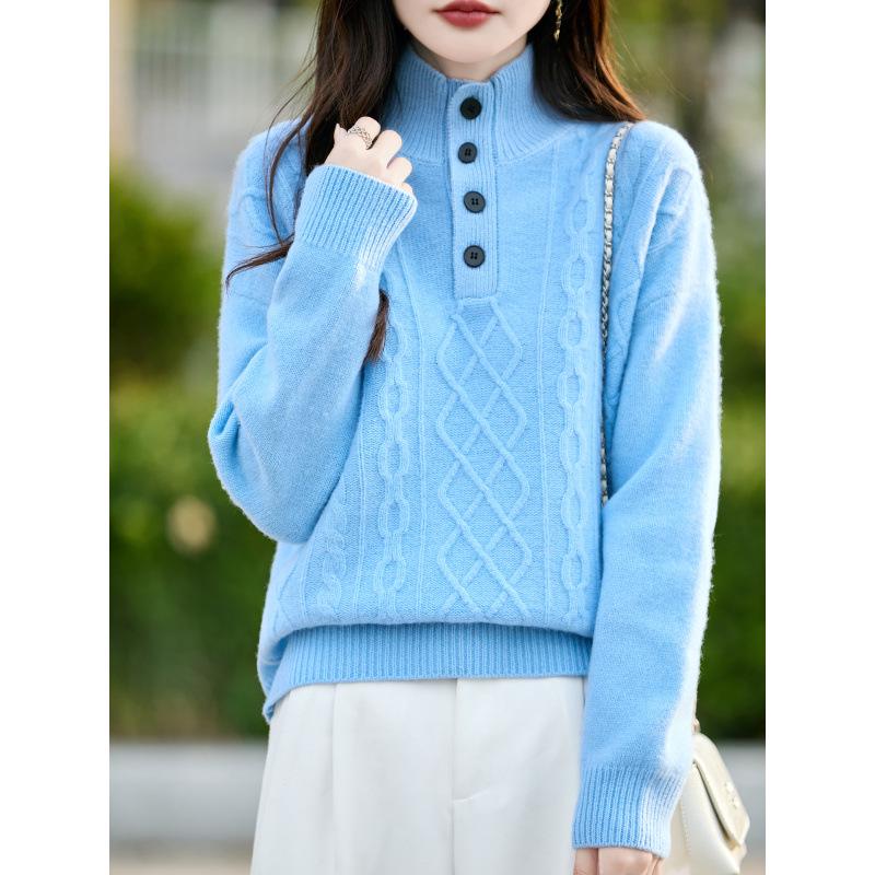 Women's Wool Half-High Collar Pullover Sweater - 25 New Autumn Winter Knit Base Layer Top