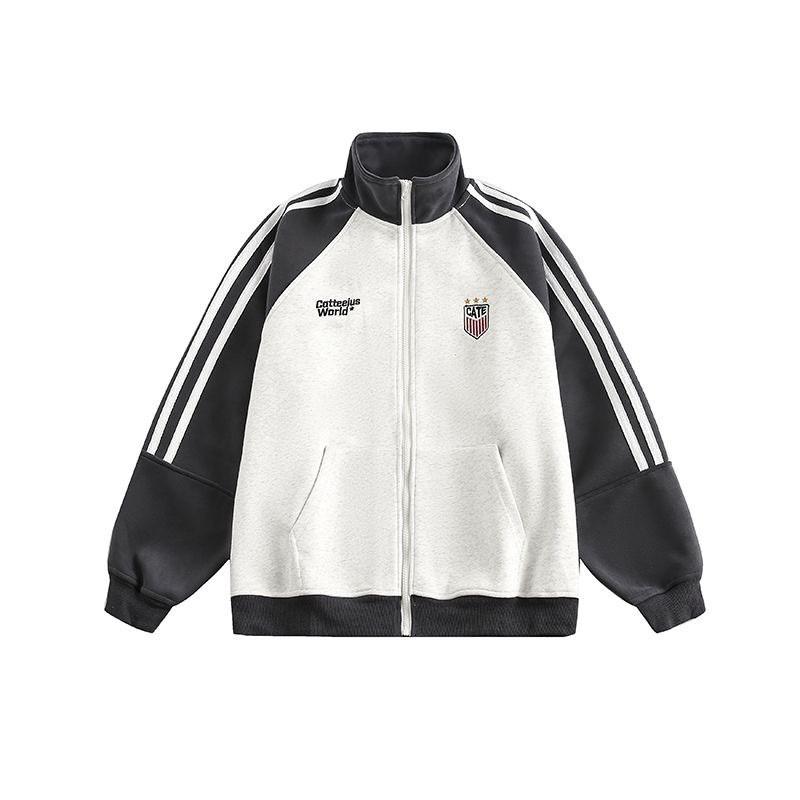 Mens Retro Varsity Jacket Color Block Loose Fit Casual Streetwear
