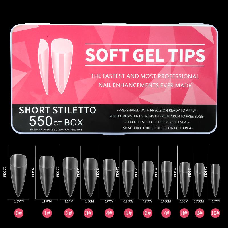 550pcs Seamless Frosted Nail Tips: Water Drop, Trapezoid, Oval Almond Shapes with Foldable White Box