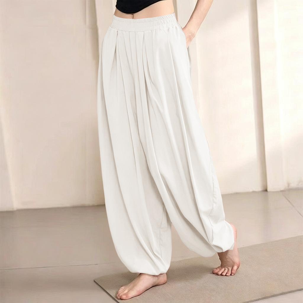 Women's Loose Fit Harem Pants Summer Casual Yoga Trousers Lightweight Breathable Wide Leg Beach Pants with Elastic Waistband