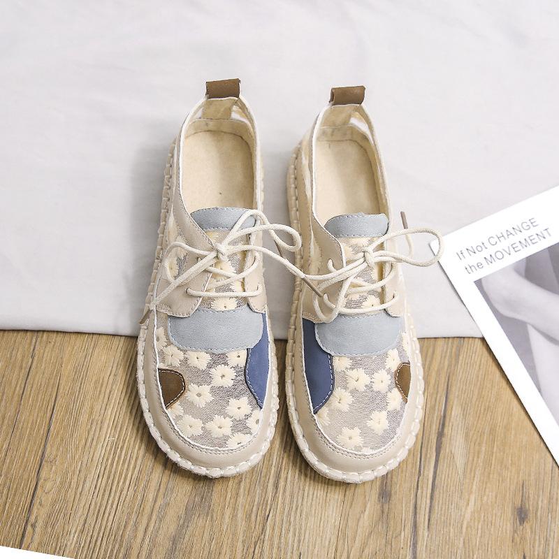 Художественные ретро-стиль феи вышитые кружевные туфли для женщин Баотоу весна-лето плоские ажурные спортивные повседневные сетчатые туфли рыбака 38 абрикосовый 3125₽