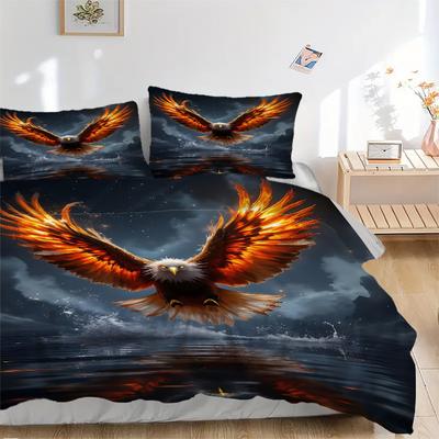3pcs Eagle, Water Reflection Bedding Set - 1 Duvet Cover + 2 Pillowcases(Core Not Included), Machine Washable Polyester, All-Season Comfort,