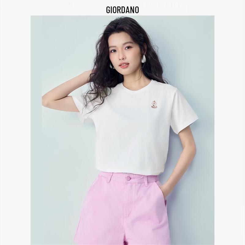 Giordano Women s Embroidered Animal Pure Cotton T-Shirt L