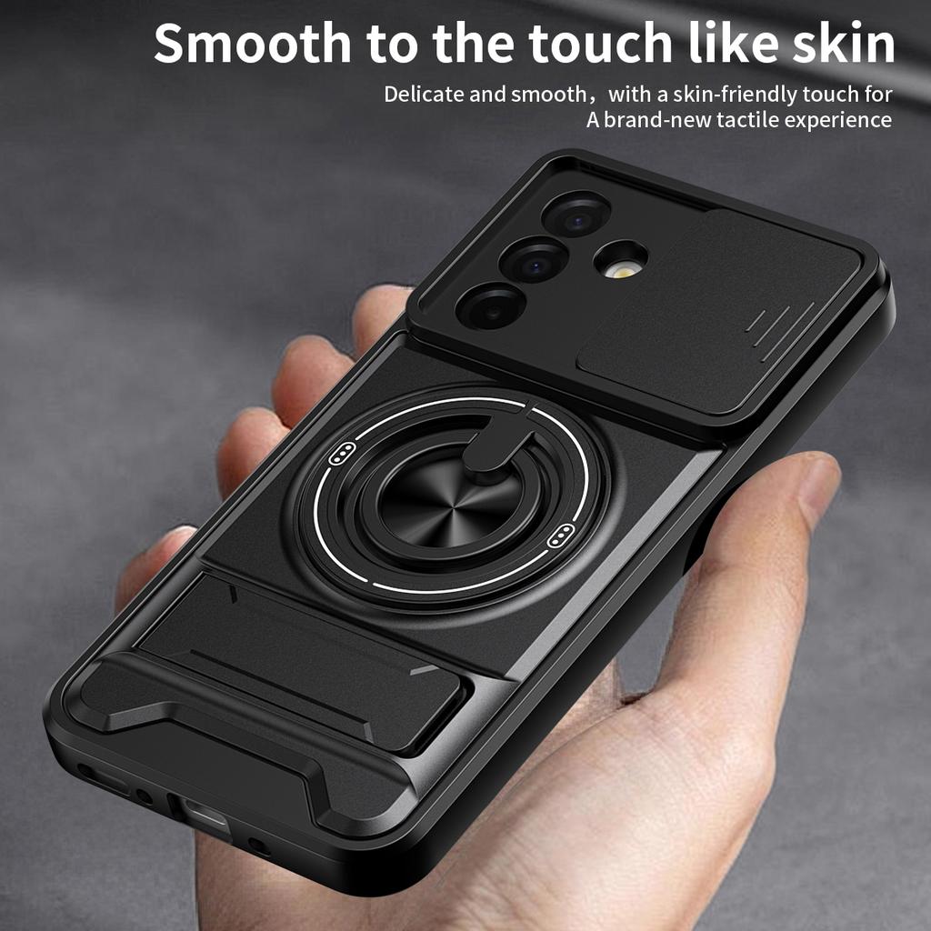 For Samsung Galaxy A26 5G Magnetic Case Ring Holder Foldable Kickstand TPU PC Phone Cover with Camera Lens Slider