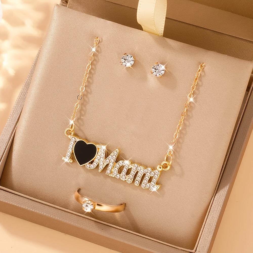 

Богемный женский набор украшений: подвеска-ожерелье с надписью Я люблю маму , серьги и кольцо со стразами. Идеально подходит для вечеринок и особых случаев. чёрный