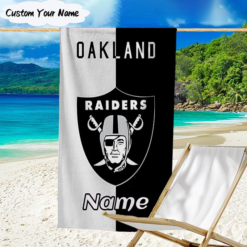 1PC Custom Name Beach Towel Oakland Raiders Fan Gear Beach Towel, Suitable for Camping, Travel, Beach Accessories, Super Absorbent, Family Gift