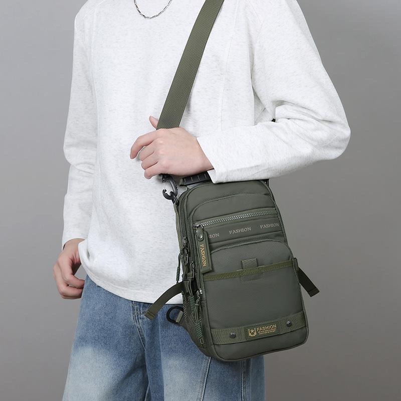 Casual Multi Pockets Men Chest Bag Shoulder Bag Multifunction Sports Message Bag Solid Color Cloth Crossbody Bag Travel