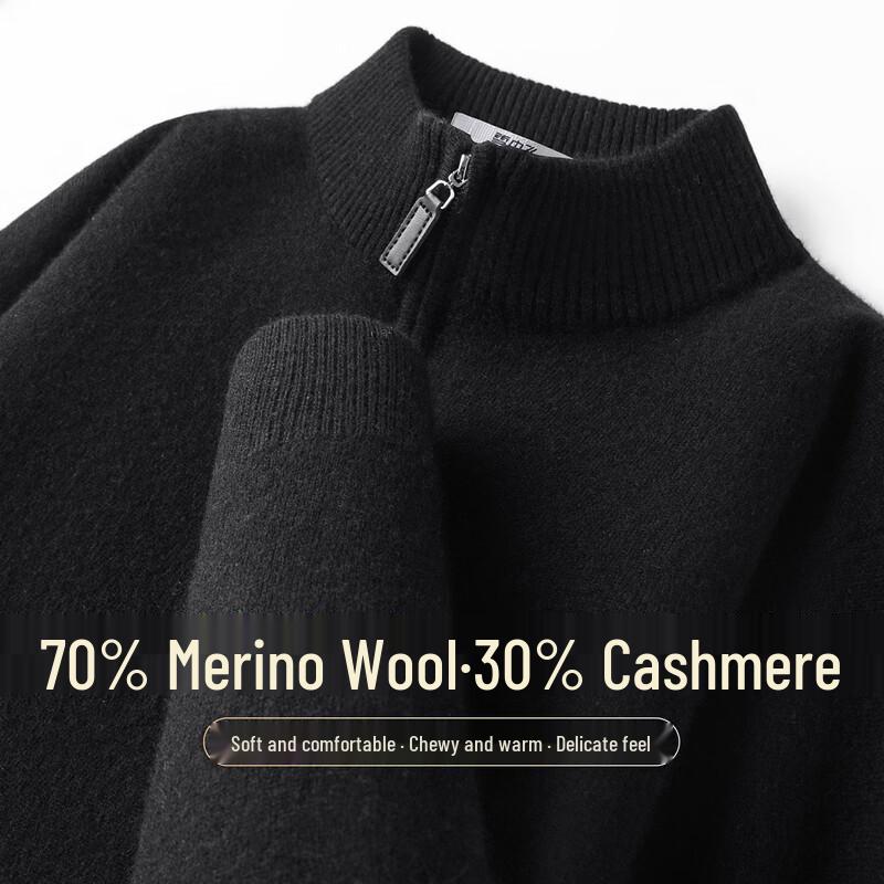 SNOWFLYING Men's Thick 30% Cashmere Half-Zip Pullover Sweater