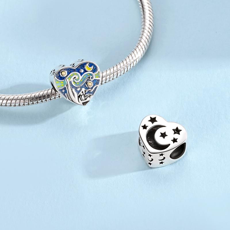 Original Copper Blue Ocean Heart Stars Starry Sky Moon Sun Bead String Beads Fit Bracelet Anniversary Gift Accessory Diy