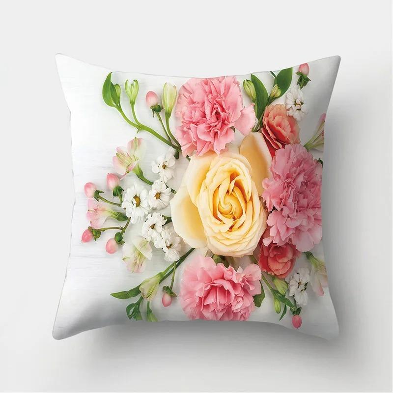 Rose Sonnenblume Blumenserie Polyester Kissenbezug Nordischer Stil Heimdekoration Kissenbezug Sofa Bett Auto Kissenbezug