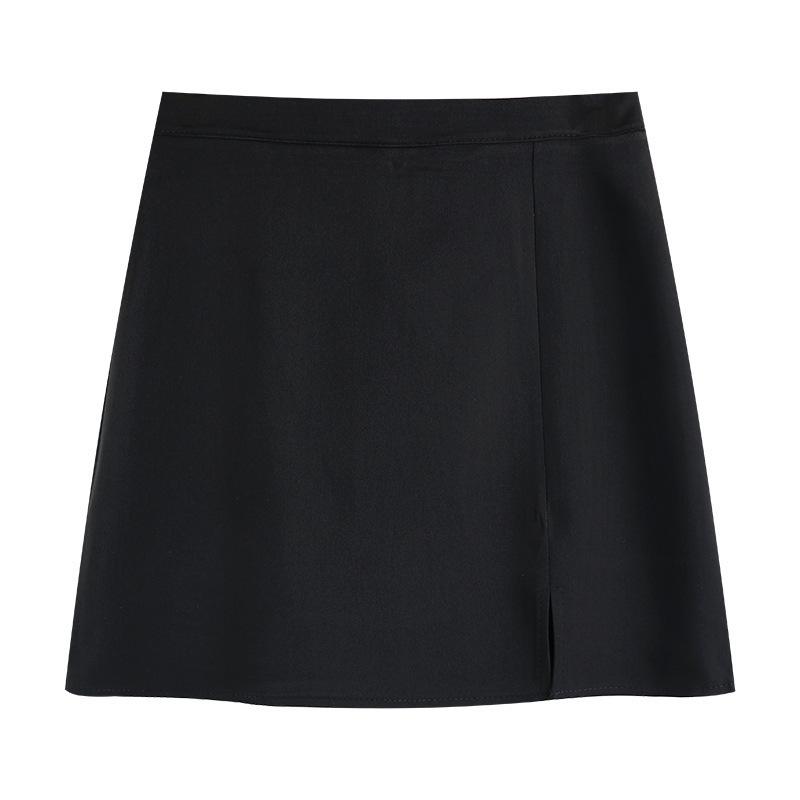 

2023 Autumn Women s Black A-Line High Waist Midi Skirt with Slit - Advanced Bodycon Fit L