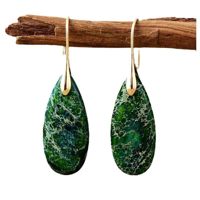 Bohemian Emperor Stone Water Drop Pendant Earrings Natural Stone Jewelry