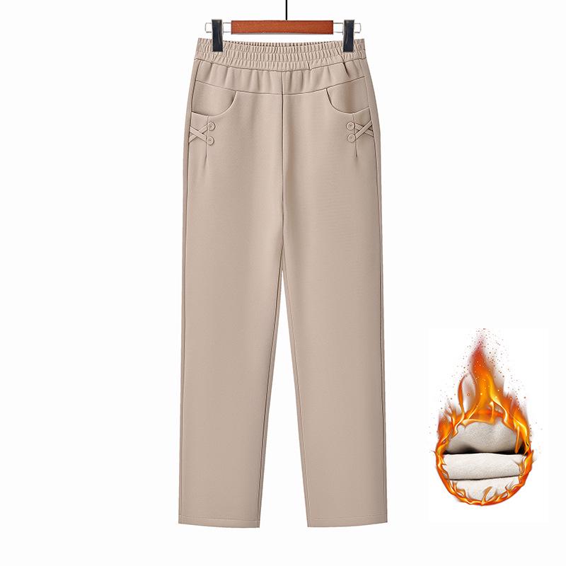 Warm High-Waist Velvet Pants for Middle-Aged and Elderly Women - Autumn/Winter Straight-Leg Style